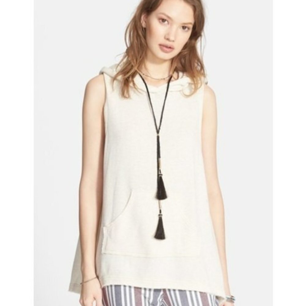 Free People Vintage Beach Day Sleeveless Tank Hoodie Top Womens Small Oatmeal